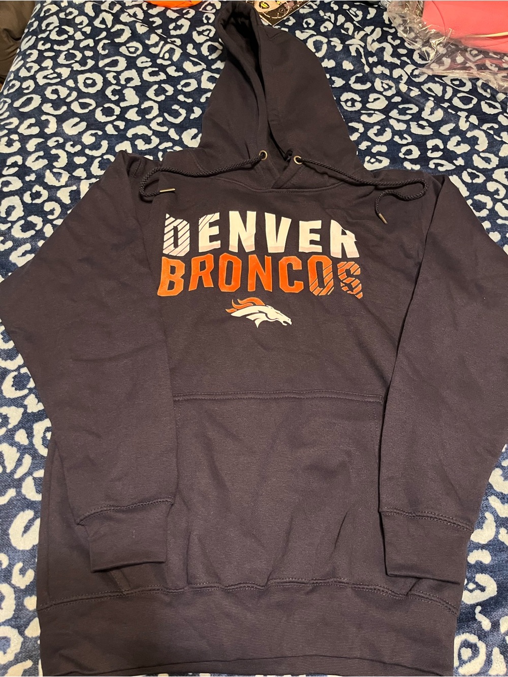 Fanatics Navy Denver Broncos Pullover Hoodie with Orange & White Logo